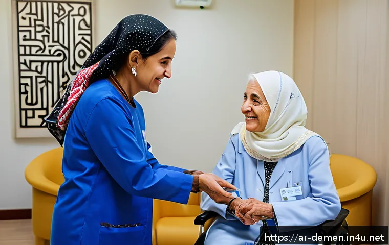 치매관리사와 관련된 최신 학술 자료 - A compassionate Arabic-speaking dementia care specialist engaging in a hands-on training session wit...